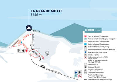 Plan des pistes du Glacier de la Grande Motte